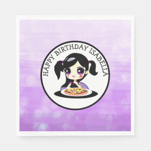 Personalised Happy Birthday Anime Girl Pizza Party Napkin