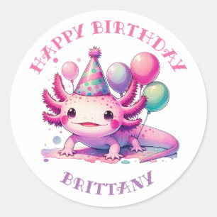 Personalised Happy Birthday Axolotl  Classic Round Sticker