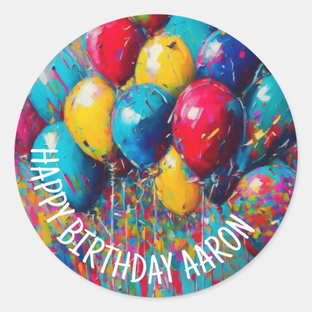 Personalised Happy Birthday Balloons Classic Round Sticker (Front)
