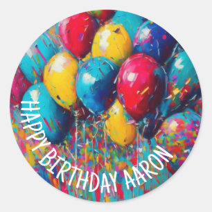 Personalised Happy Birthday Balloons Classic Round Sticker