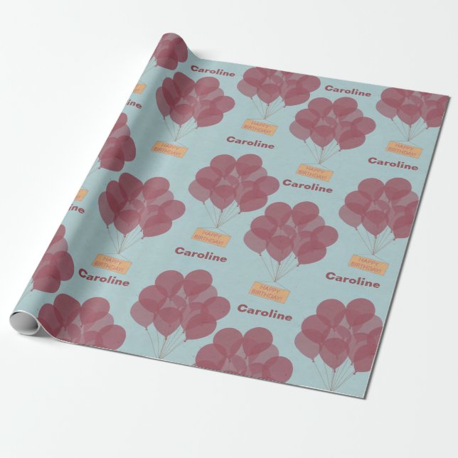 Personalised happy birthday balloons wrapping paper (Unrolled)
