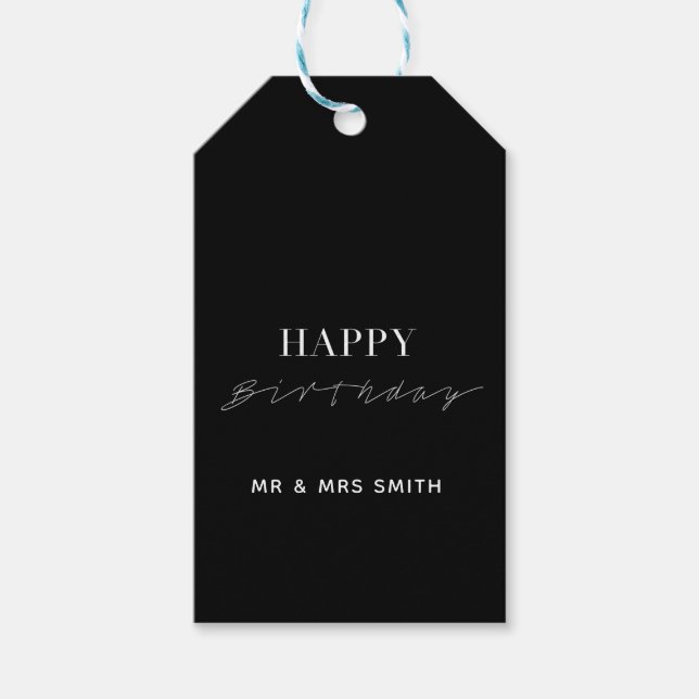 Personalised "Happy Birthday" Black Gift Tags (Front)