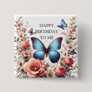 Personalised Happy Birthday Butterfly Floral-96280 15 Cm Square Badge