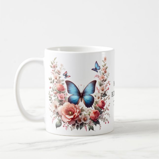 Personalised Happy Birthday Butterfly Floral-96280 Coffee Mug (Left)