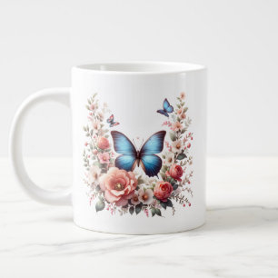Personalised Happy Birthday Butterfly Floral-96280 Large Coffee Mug