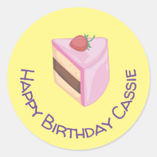Personalised Happy Birthday Cake Slice Round Classic Round Sticker