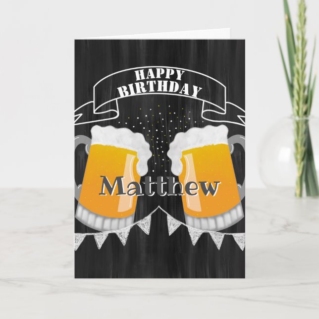 Personalised Happy Birthday Chalkboard Beer Glass Card (Front)