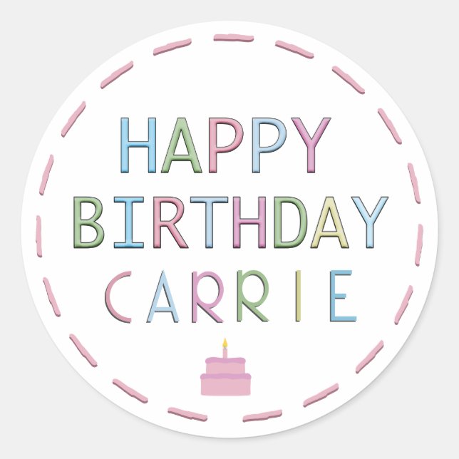 Personalised Happy Birthday Colourful Letters Cake Classic Round Sticker (Front)