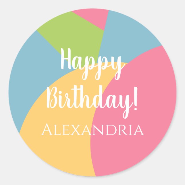 Personalised Happy Birthday Colourful Pastels Classic Round Sticker (Front)