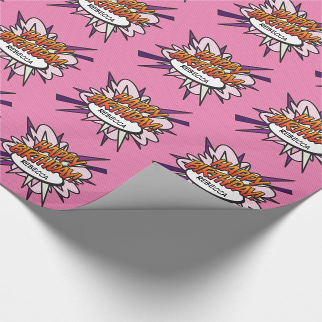 Personalised HAPPY BIRTHDAY Comic Book Pop Art Wrapping Paper (Corner)