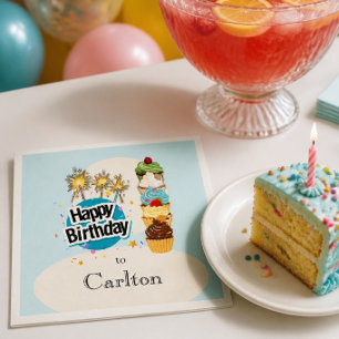 Personalised Happy Birthday Cupcake Paper Napkin
