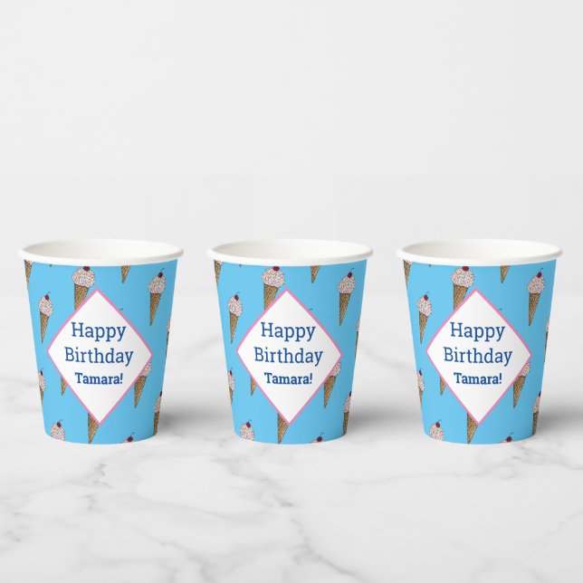 Personalised Happy Birthday Cups - Van Ice Cream (Multi)