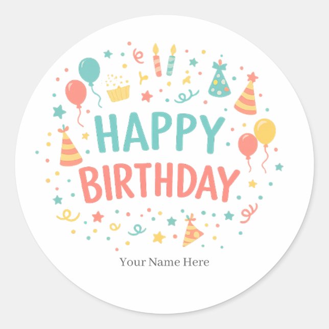 Personalised Happy Birthday Custom Party Stickers (Front)