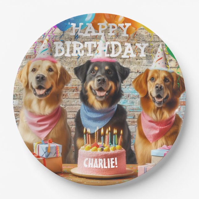Personalised Happy Birthday Dog Paper Tableware Paper Plate (Front)