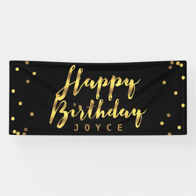 Personalised Happy Birthday Faux Gold Confetti Banner (Horizontal)