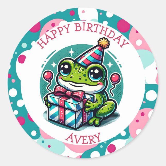 Personalised Happy Birthday Frog Themed   Classic Round Sticker (Front)