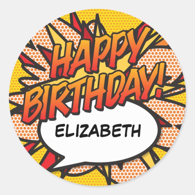Personalised HAPPY BIRTHDAY Fun Modern Classic Round Sticker (Front)