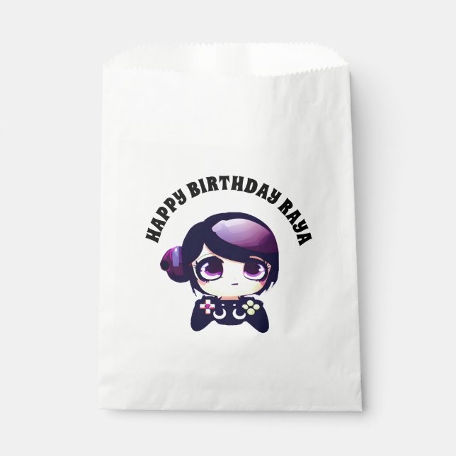 Personalised Happy Birthday Gaming Themed Purple Favour Bag (Front)