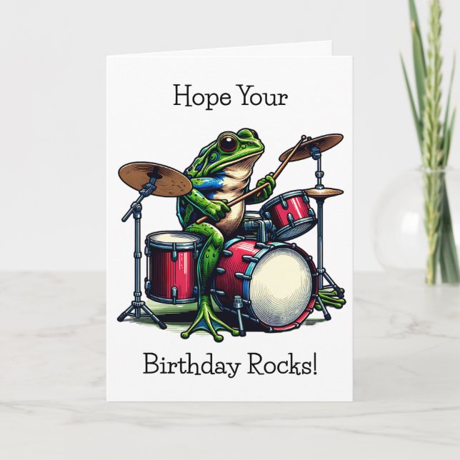 Personalised Happy Birthday Guitar Playing Drums Card (Front)