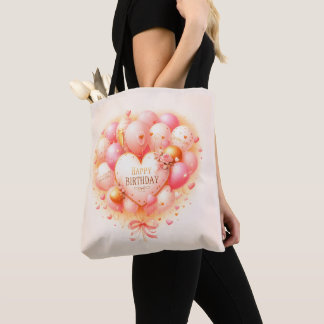 Personalised Happy Birthday Heart Balloon Tote Bag