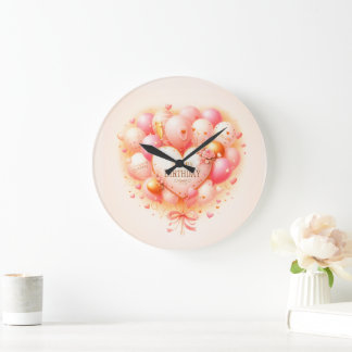 Personalised Happy Birthday Heart Balloon Wall Clo Large Clock
