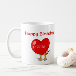 Personalised Happy Birthday Heart Cat Coffee Mug