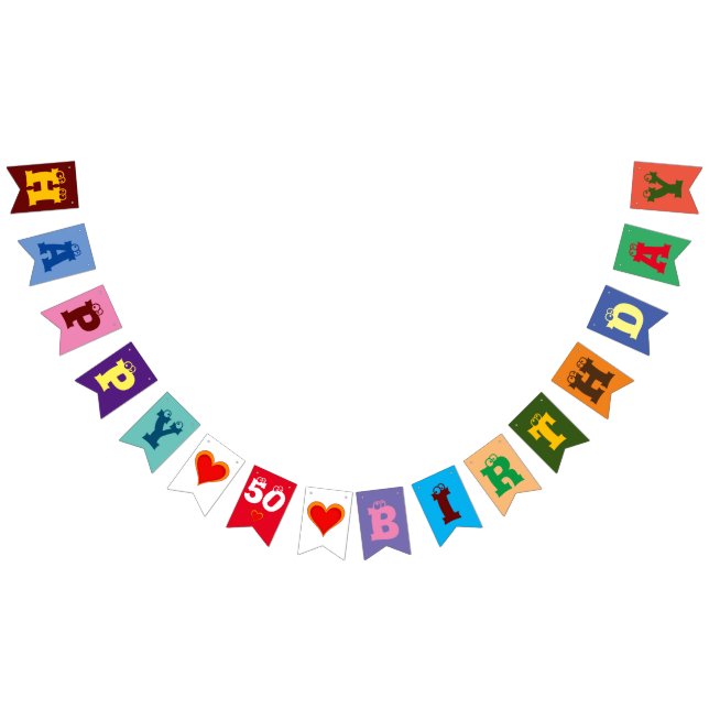 Personalised HAPPY BIRTHDAY HEARTS + your age 2 Bunting (All)