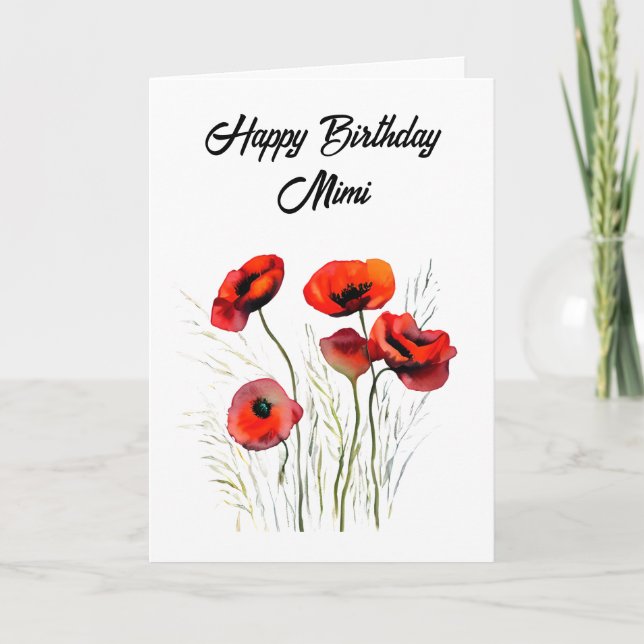Personalised Happy Birthday Mimi Pretty Poppies Card (Front)