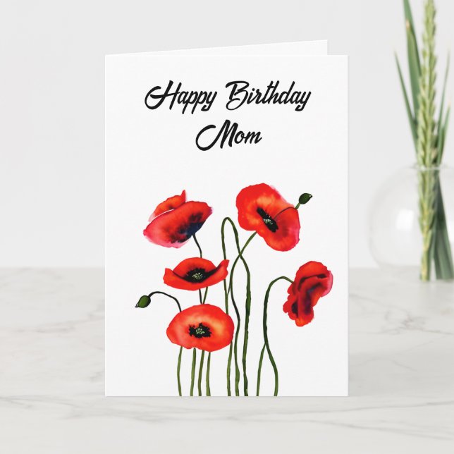 Personalised Happy Birthday Mum Pretty Poppies Card (Front)