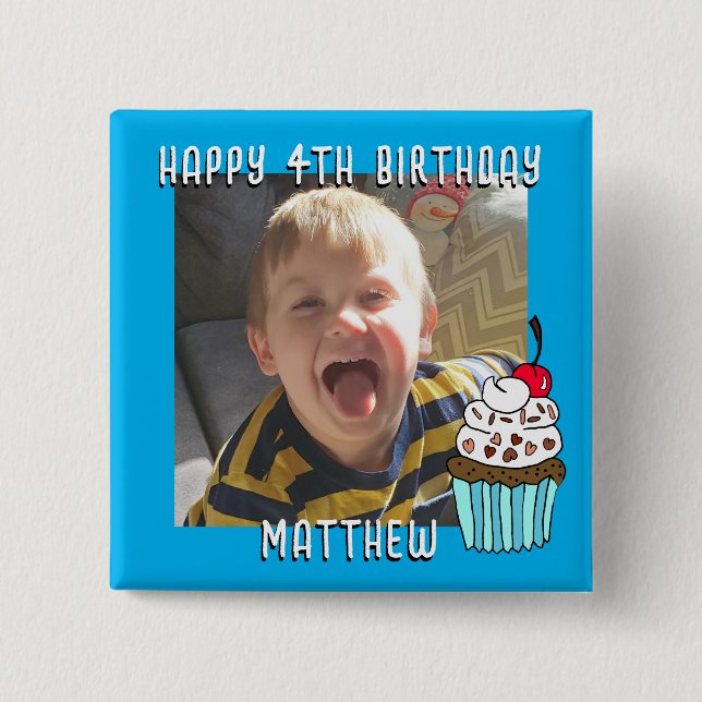 Personalised Happy Birthday Name and Age 15 Cm Square Badge (Front)