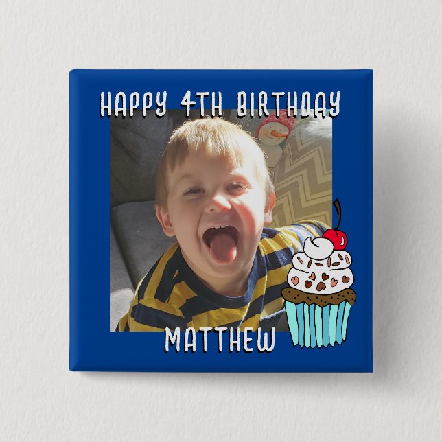 Personalised Happy Birthday Name and Age 15 Cm Square Badge (Front)