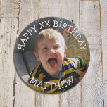 Personalised Happy Birthday Name and Age 6 Cm Round Badge<br><div class="desc">Personalise this birthday button by adding your son's picture,  name and birthday age  to this button in the customise area.</div>