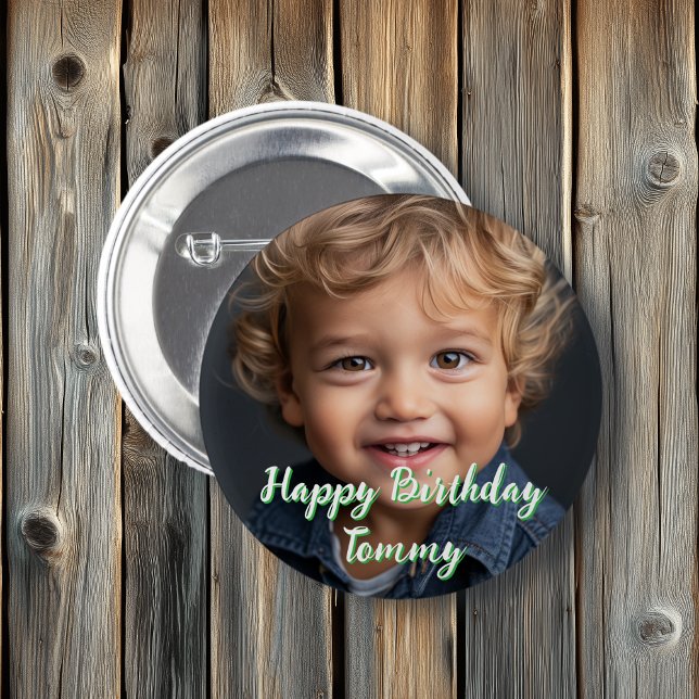 Personalised Happy Birthday Name and Photo 6 Cm Round Badge (Creator Uploaded)