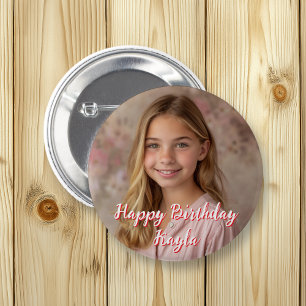 Personalised Happy Birthday Name and Photo 6 Cm Round Badge