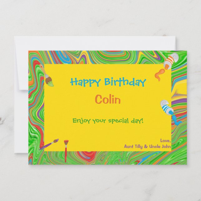 Personalised Happy Birthday Paintbrush Design  Card (Front)