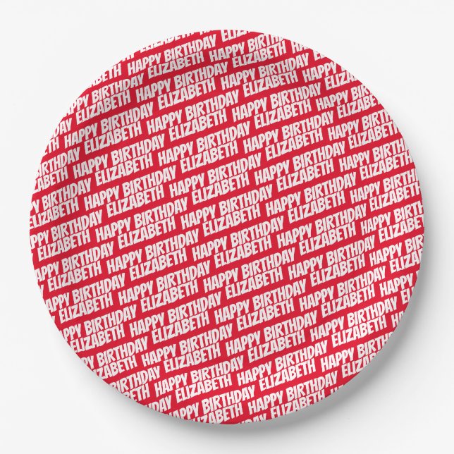 Personalised Happy Birthday Party Plate Red (Front)