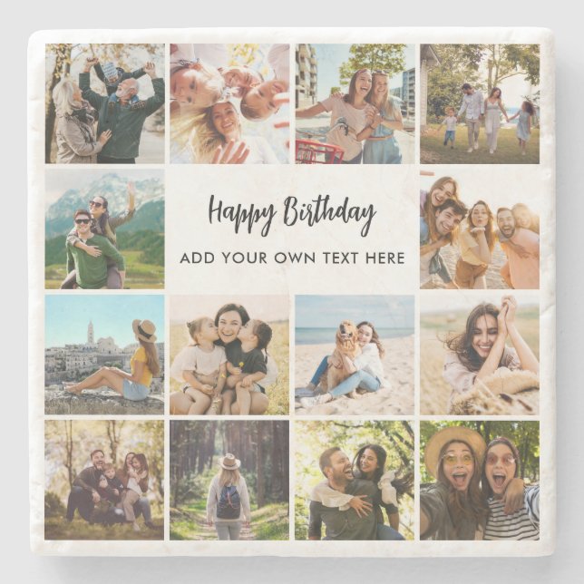 Personalised Happy Birthday Photo Collage Stone Coaster (Front)