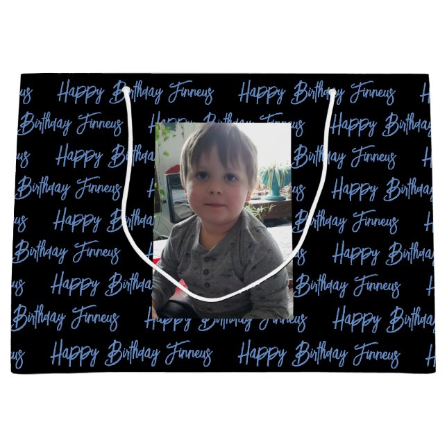 Personalised Happy Birthday Photo  Large Gift Bag (Front)