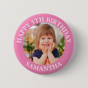 Personalised Happy Birthday Photo Name Age  6 Cm Round Badge