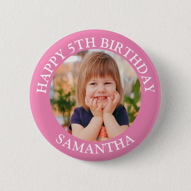 Personalised Happy Birthday Photo Name Age  6 Cm Round Badge (Front)
