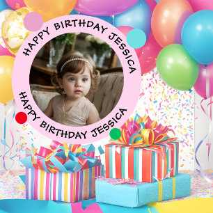 Personalised Happy Birthday Photo Name and Age 6 Cm Round Badge