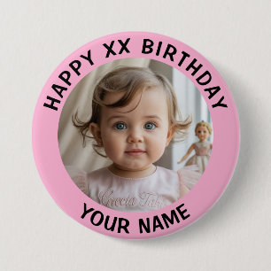 Personalised Happy Birthday Photo Name and Age 7.5 Cm Round Badge