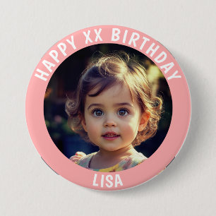 Personalised Happy Birthday Photo Name and Age 7.5 Cm Round Badge
