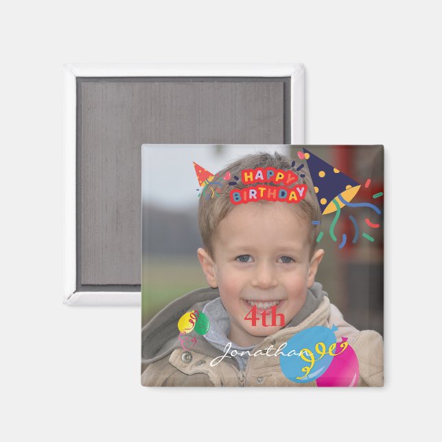 Personalised Happy Birthday Photo Square Magnet (Front/Back)