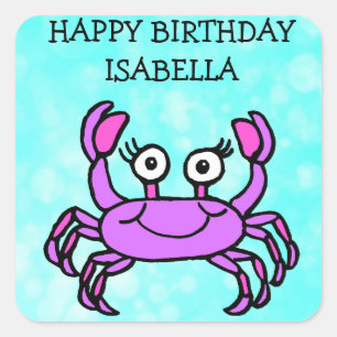 Personalised Happy Birthday Purple Crab Square Sticker