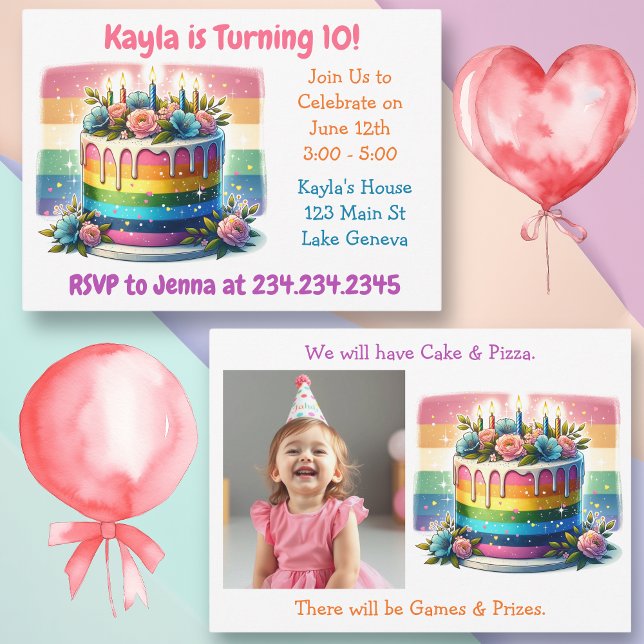 Personalised Happy Birthday | Rainbow Cake Invitation (Creator Uploaded)