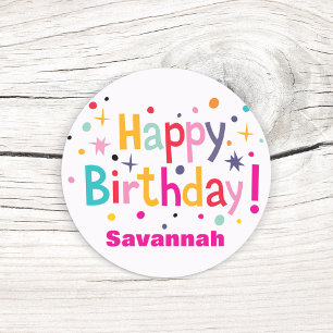  Personalised Happy Birthday Retro Classic Round Sticker