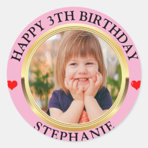 Personalised Happy Birthday Simple Modern Photo Classic Round Sticker