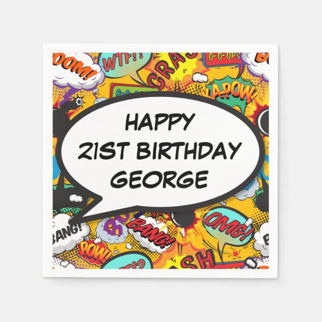 Personalised HAPPY BIRTHDAY Speech Bubble Fun Napkin (Front)