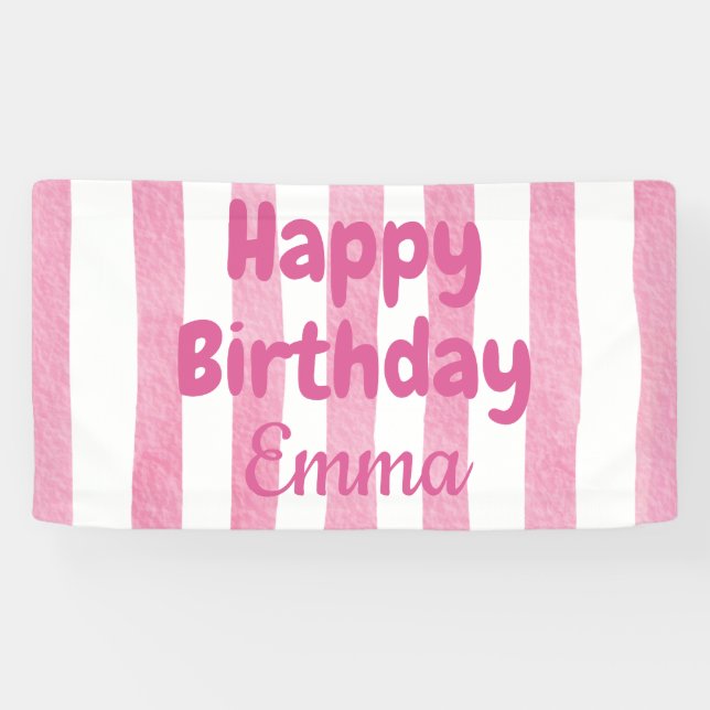 Personalised Happy Birthday Striped Custom Name Banner (Horizontal)